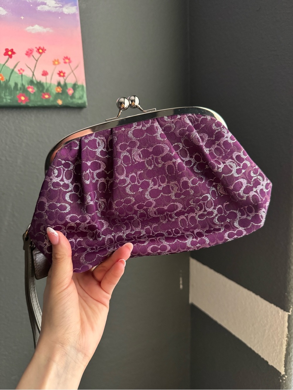 Y2K Coach Vintage Signature Optoc Lurex Kisslock Frame Wristlet